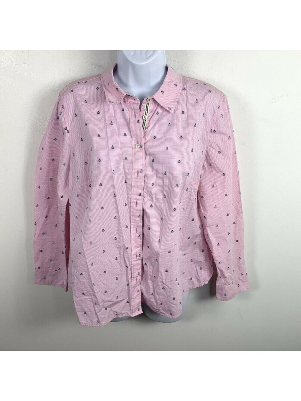 Talbots Petites Pink Button Up Shirt Sz LP Long Sleeve Cotton Striped Preppy